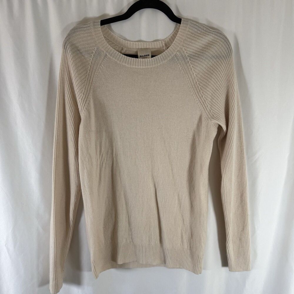 Baldwin Sweater Women's Small White Wool Cashmere Blend Long Sleeve Round Neck